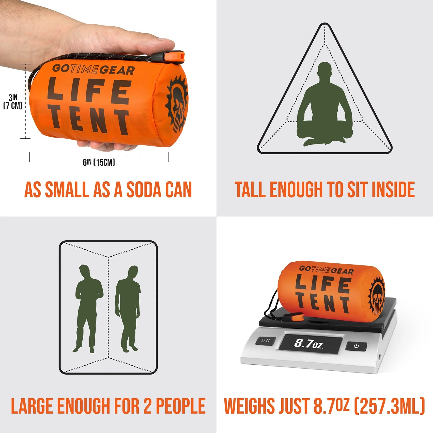 | Life Tent Emergency Survival Shelter - 2 Person Tube Tent | Waterproof, Windproof, Thermal | Includes Survival Whistle, Paracord Rope & Portable, Lightweight Nylon Stuff Sack | Orange