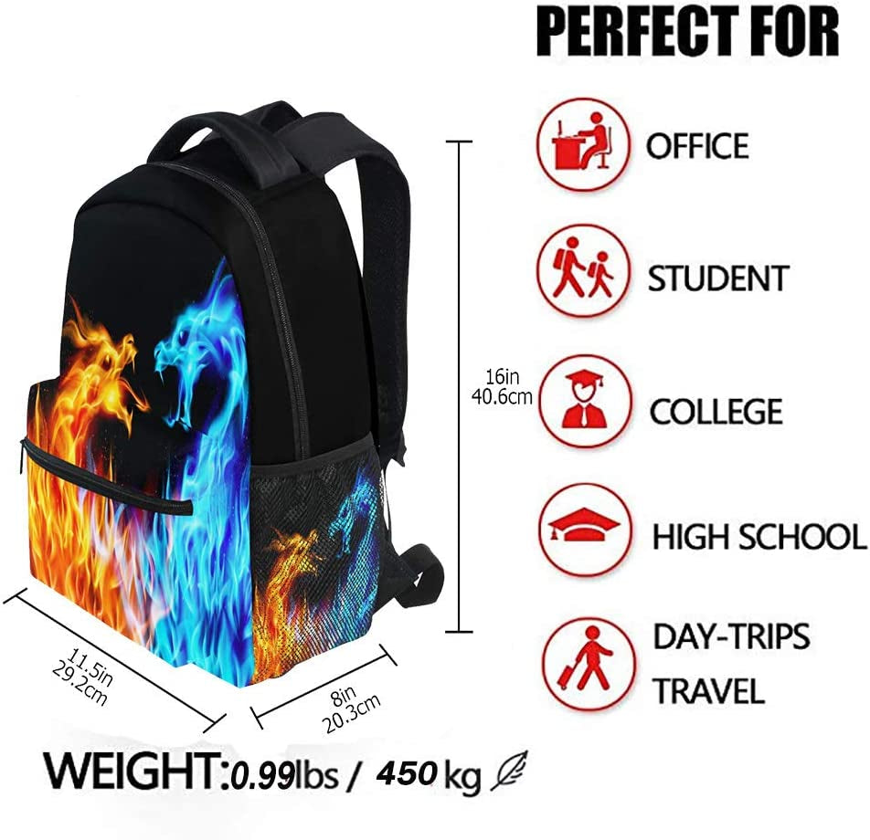 Red Blue Fire Dragon School Backpack Galaxy Teens Girls Boys Kids Bookbag,  Animal Water Resistant Elementary Travel Computer Daypack for Age 4-12 Years