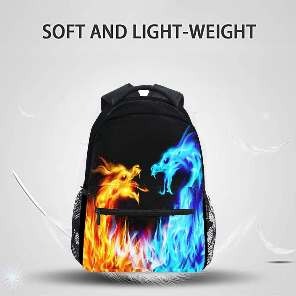 Red Blue Fire Dragon School Backpack Galaxy Teens Girls Boys Kids Bookbag,  Animal Water Resistant Elementary Travel Computer Daypack for Age 4-12 Years