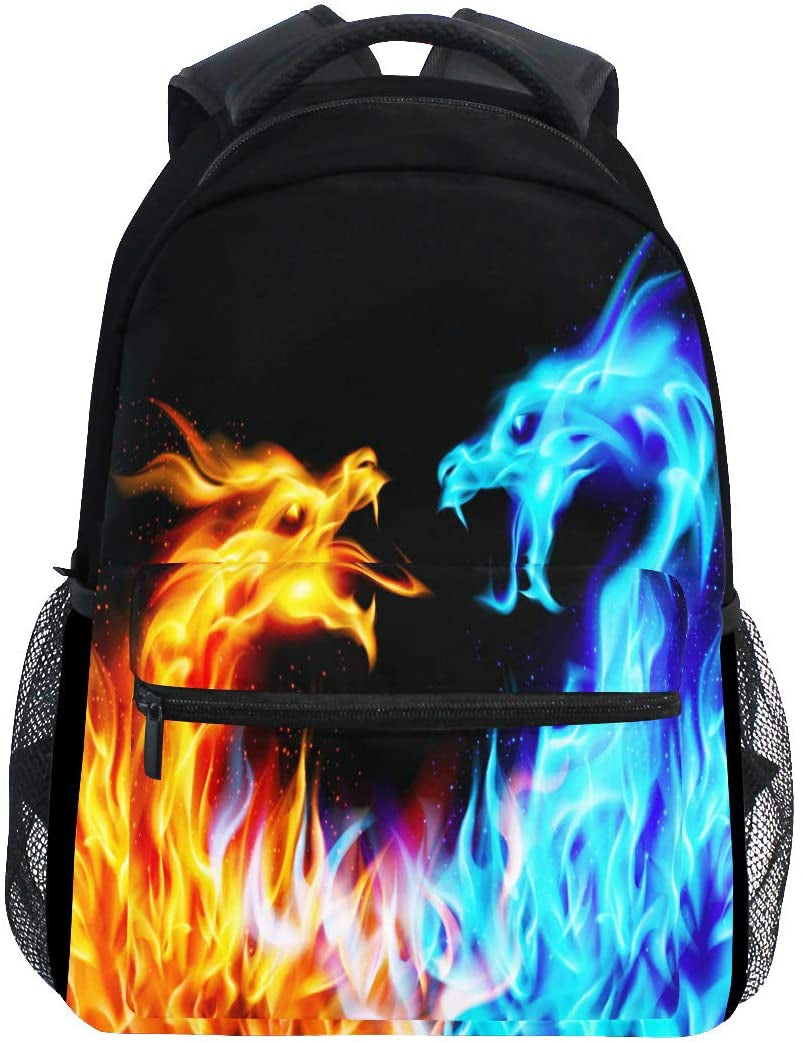 Red Blue Fire Dragon School Backpack Galaxy Teens Girls Boys Kids Bookbag,  Animal Water Resistant Elementary Travel Computer Daypack for Age 4-12 Years