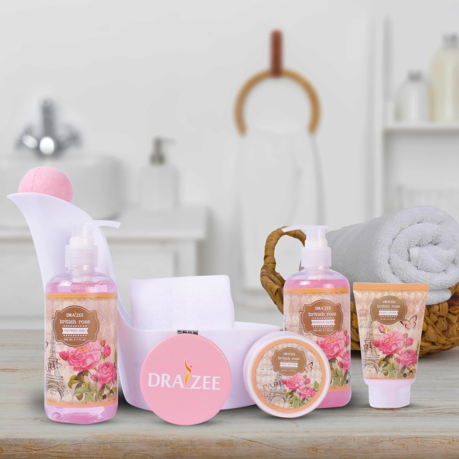 Valentine'S Gifts for Women 8 Pcs Luxury Rose Scented Heel Shoe Design Bath and Body Spa Basket - Shower Gel, Bubble Bath, Body Butter, Lotion & More - Gift for Her, Mom, Wife, Friends by