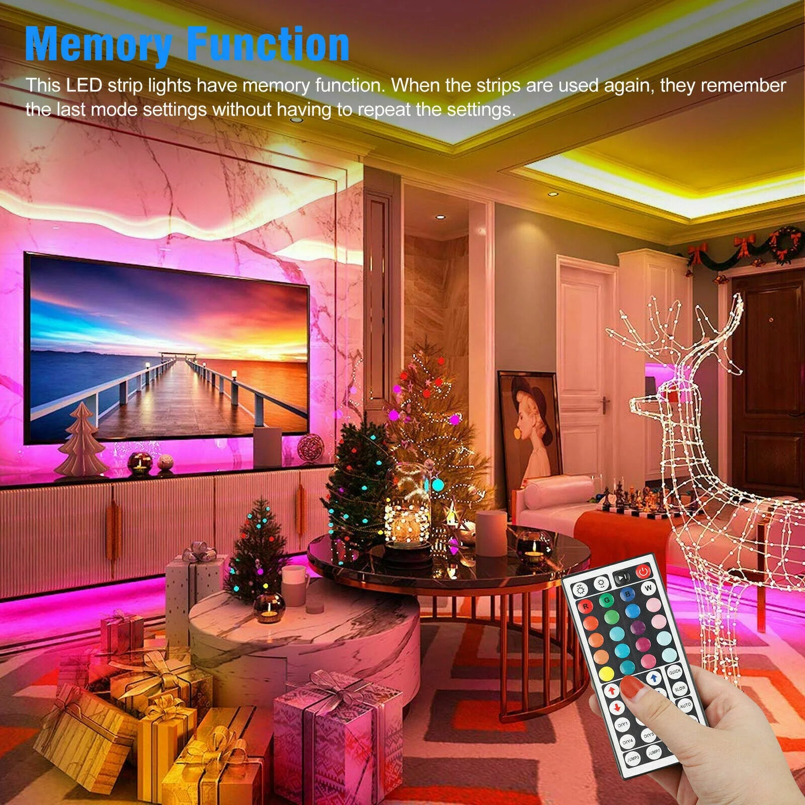 32FT LED SMD Strip Light Flexible 3528 RGB Remote Fairy Lights Room TV Party Bar