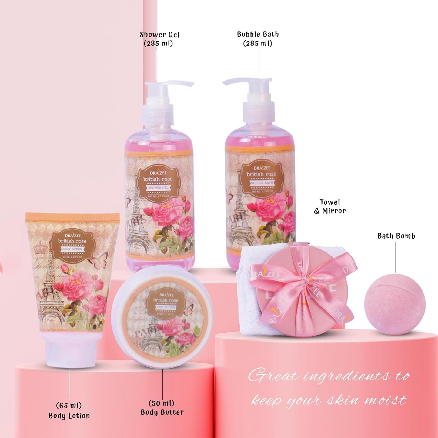 Valentine'S Gifts for Women 8 Pcs Luxury Rose Scented Heel Shoe Design Bath and Body Spa Basket - Shower Gel, Bubble Bath, Body Butter, Lotion & More - Gift for Her, Mom, Wife, Friends by