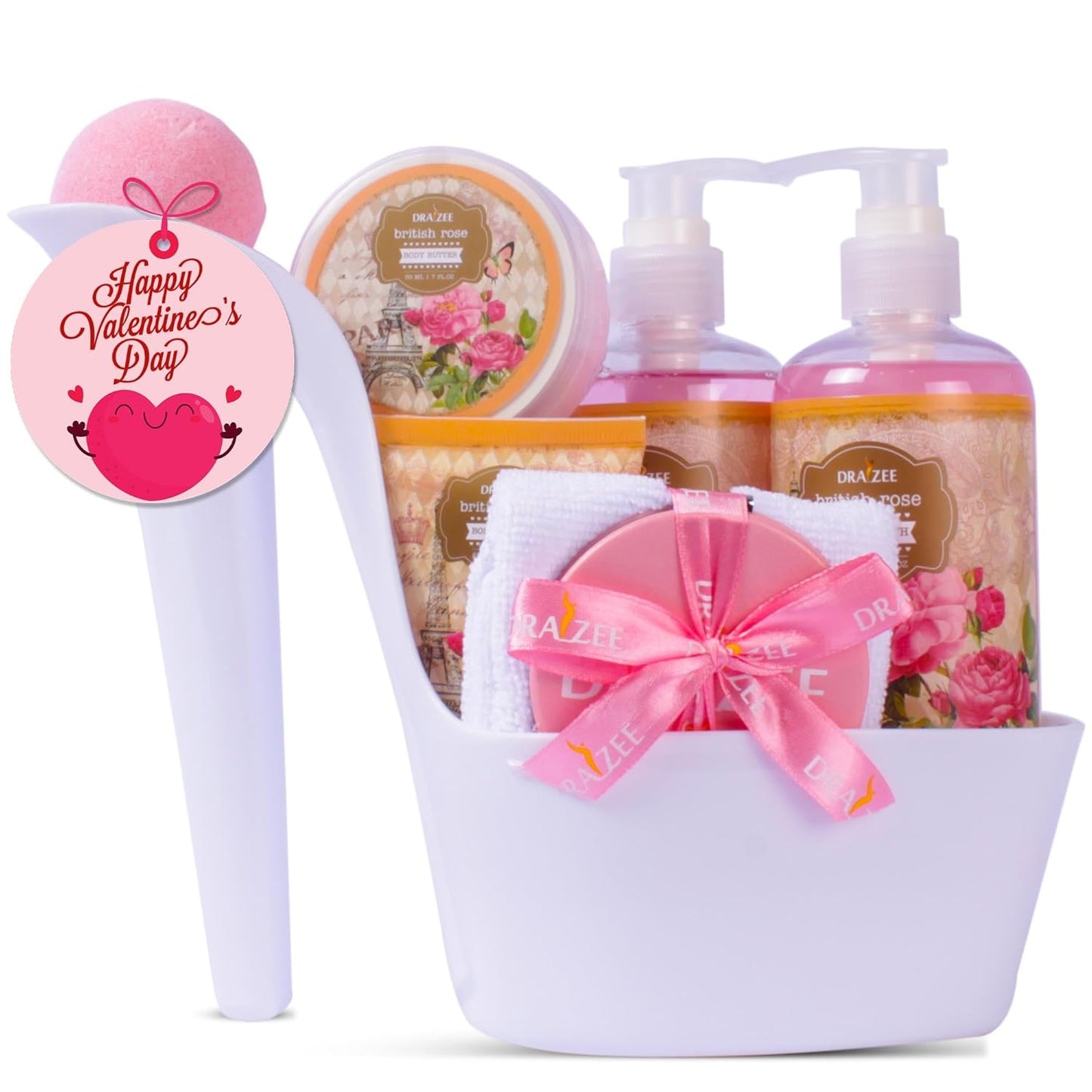 Valentine'S Gifts for Women 8 Pcs Luxury Rose Scented Heel Shoe Design Bath and Body Spa Basket - Shower Gel, Bubble Bath, Body Butter, Lotion & More - Gift for Her, Mom, Wife, Friends by